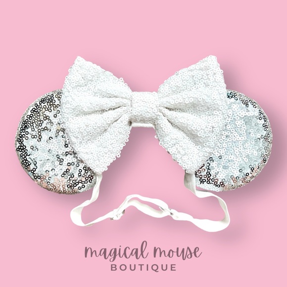 Silver Sparkle Elastic Minnie Ears | Disney-Inspired Adjustable Mouse Ears - Picture 1 of 5